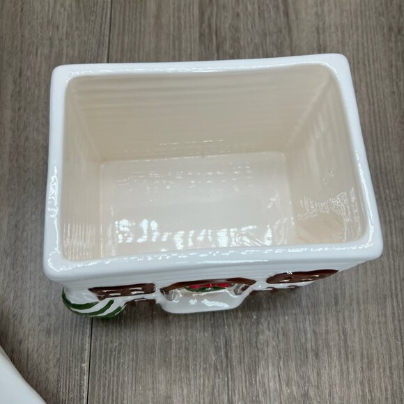 The Cooks Bazaar Vtg Ceramic Cookie Box Santa House Christmas Collectible White - Picture 7 of 12